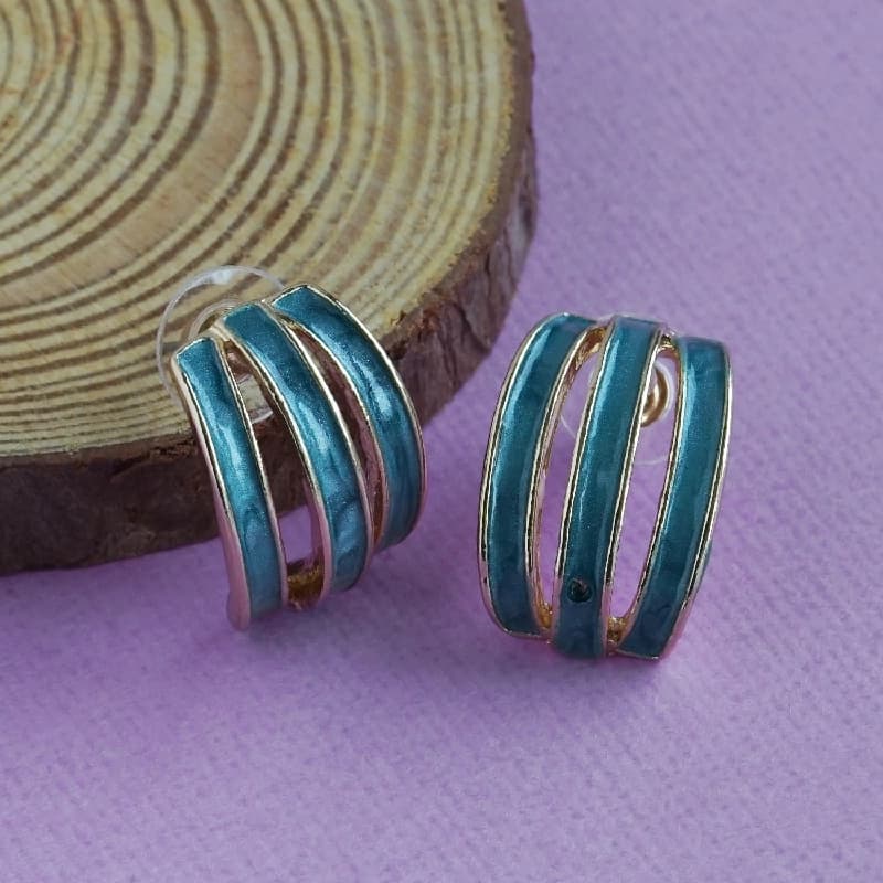 Women's 3 Line Green Enamel Stud Earring