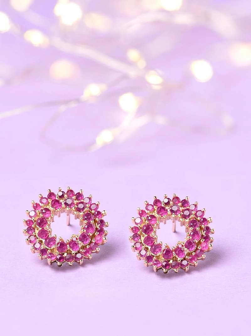 Women's Pink Cubic Zirconia Contemporary Brass Studs Earring