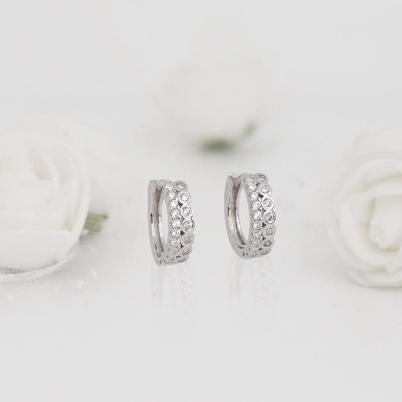 Women's Silver Zircon Sparkling Huggies Earrings