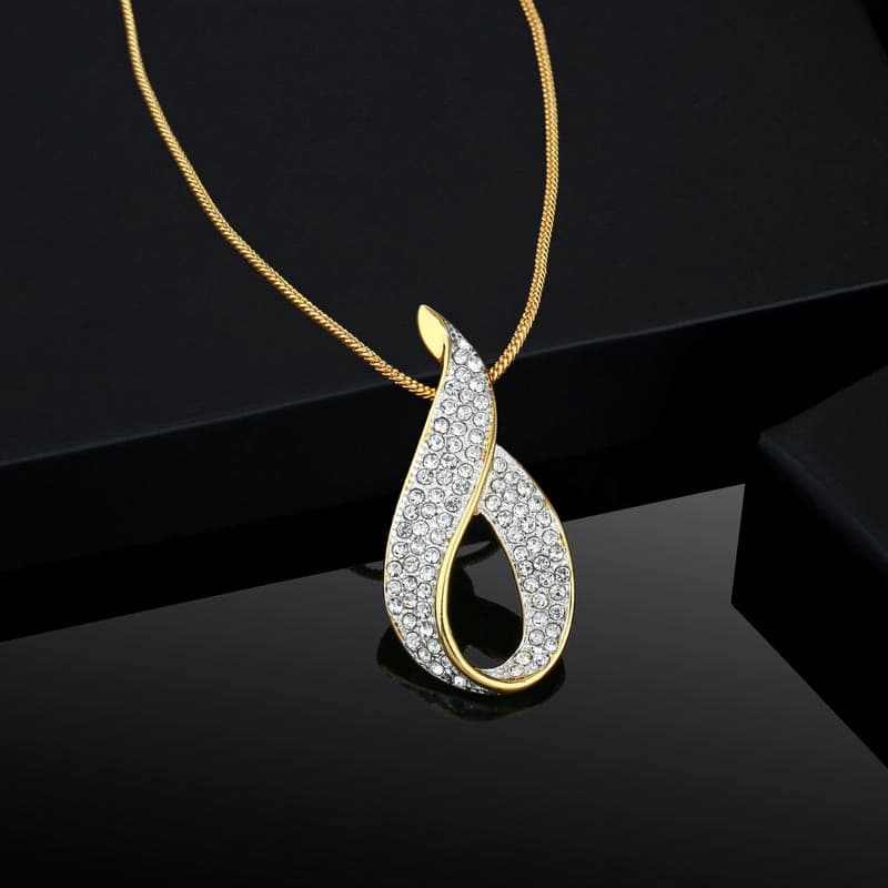 Girls Gold and Rhodium Plated Oval Designer Charm Pendant with Chain