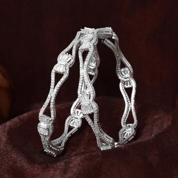 Women's Rhodium Plated White American Diamond Bangles 2.6 Size|Exclusive Designer Jewelry