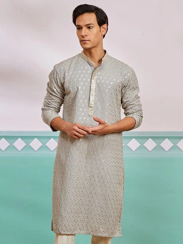 Men's Grey Festive Kurta