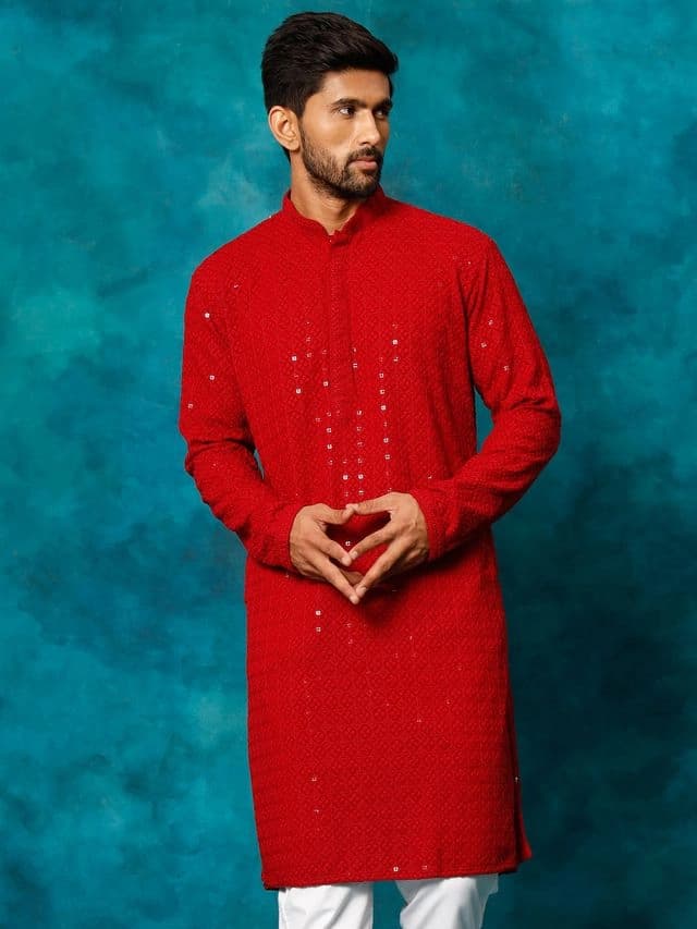 Men's Red Festive Kurta