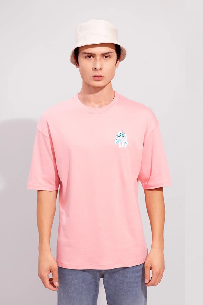 Men's Pink Casual Printed Oversized Fit Tshirt