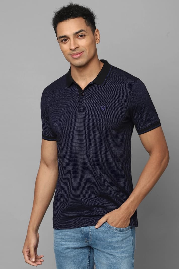 Men's Blue Casual Solid Regular Fit Polo Tshirt