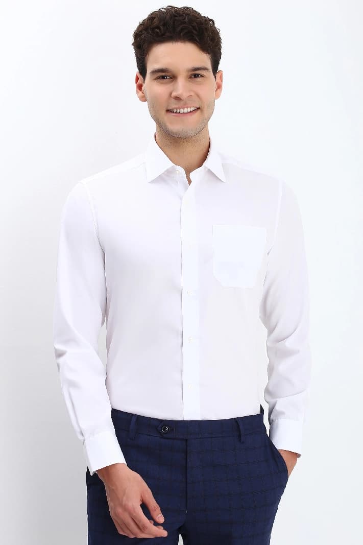 Men's White Formal Solid Regular Fit Shirt