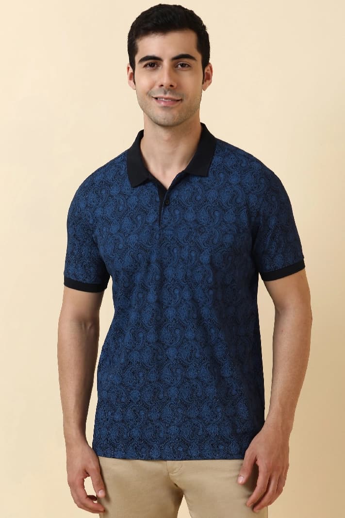 Men's Navy Casual Printed Regular Fit Polo Tshirt