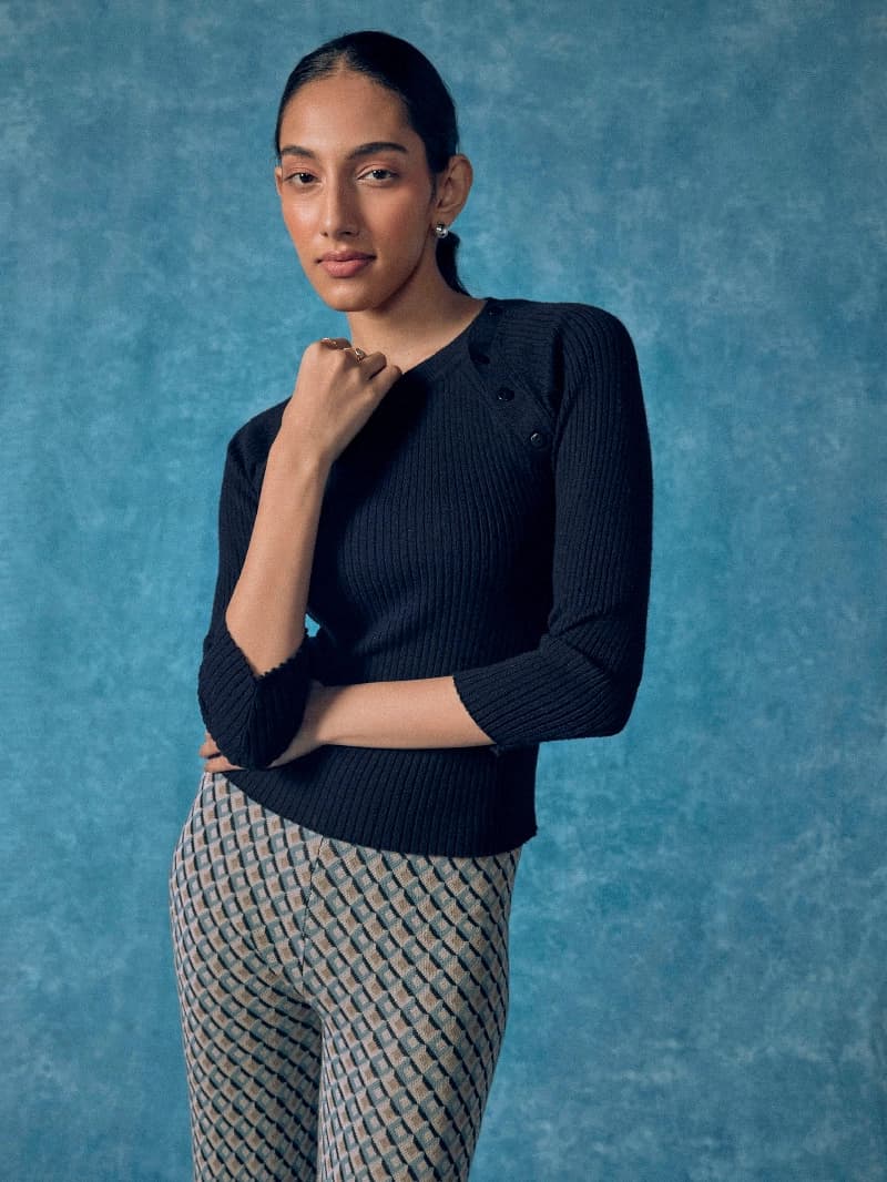 Women's Navy Casual Solid Top