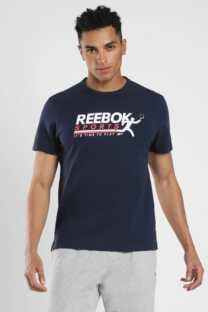 Men's Navy Casual Printed Regular Fit Tshirt