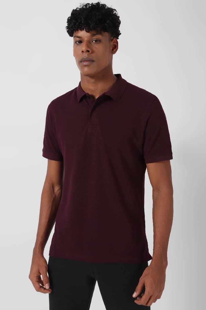 Men's Red Casual Solid Regular Fit Polo Tshirt