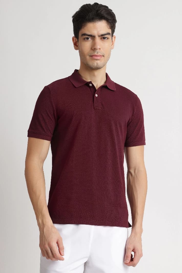 Men's Red Casual Solid Regular Fit Polo Tshirt