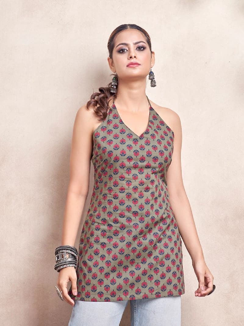 Women's Green Casual Printed Regular Fit Kurti