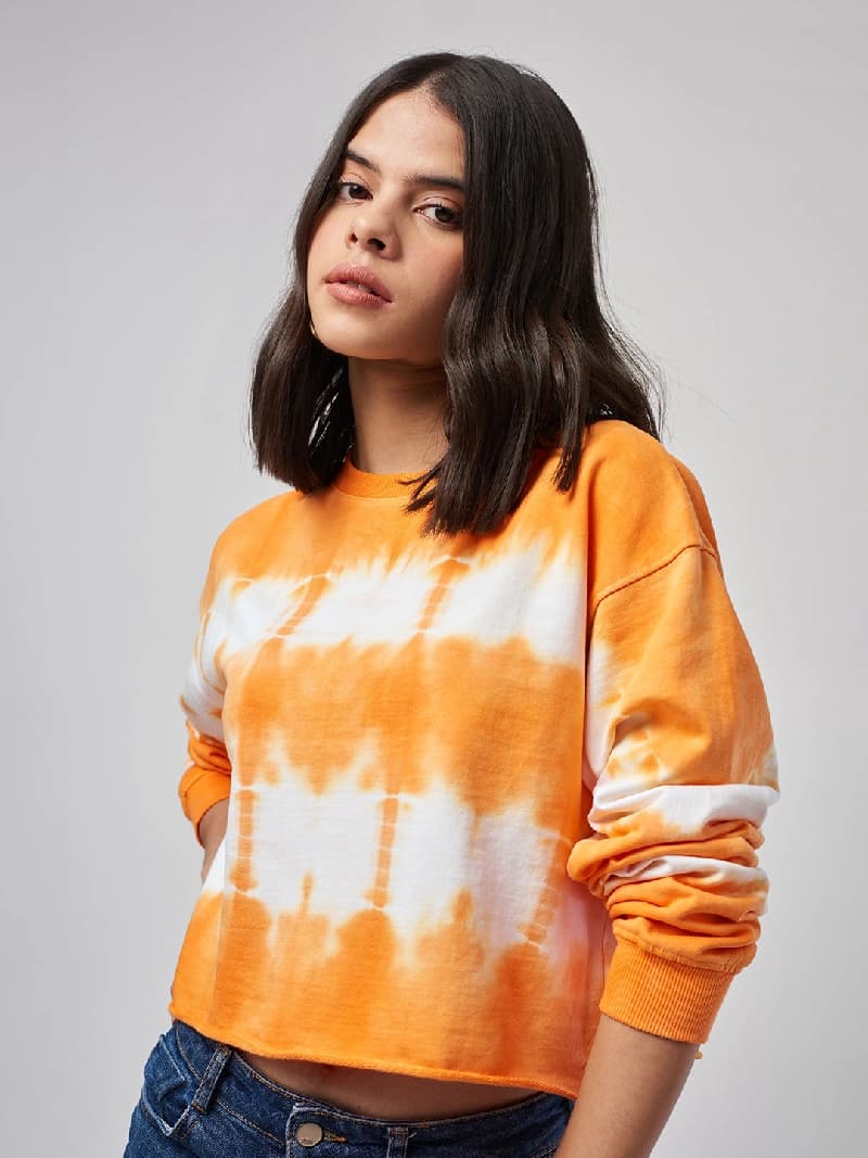 Women's Orange Casual Tie-Dye Oversized Fit Sweatshirt