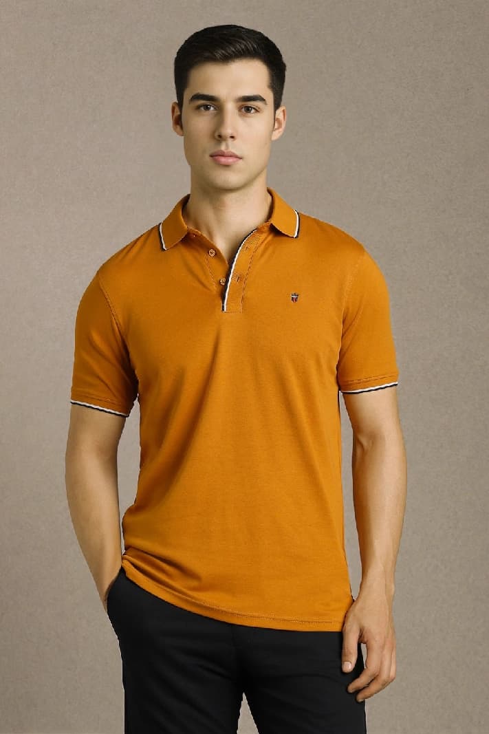 Men's Yellow Casual Solid Slim Fit Polo Tshirt