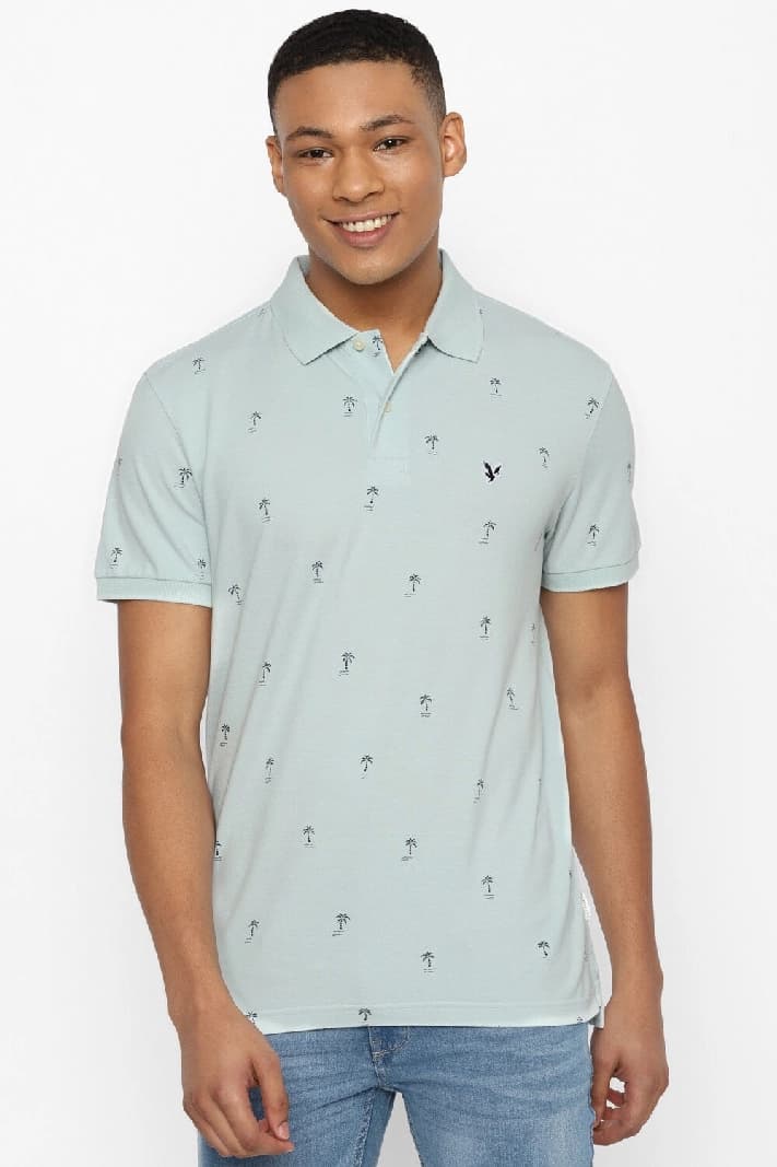 Men's Blue Casual Printed Regular Fit Polo Tshirt