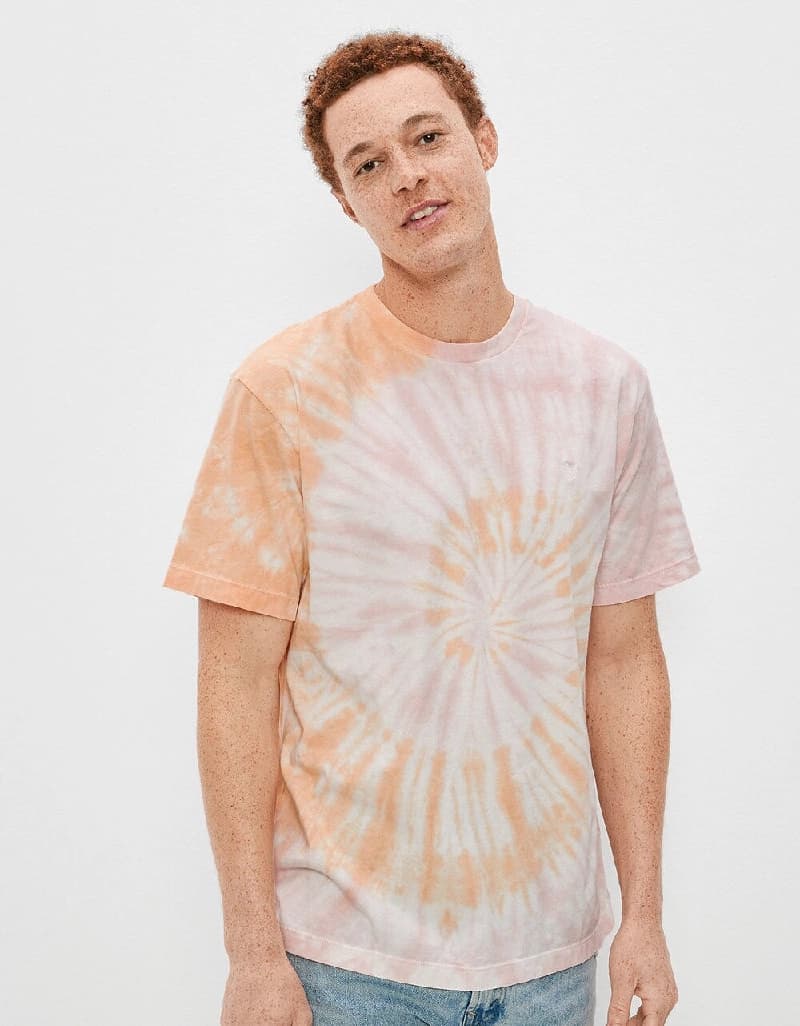 Men's Orange Casual Tie-Dye Regular Fit Tshirt