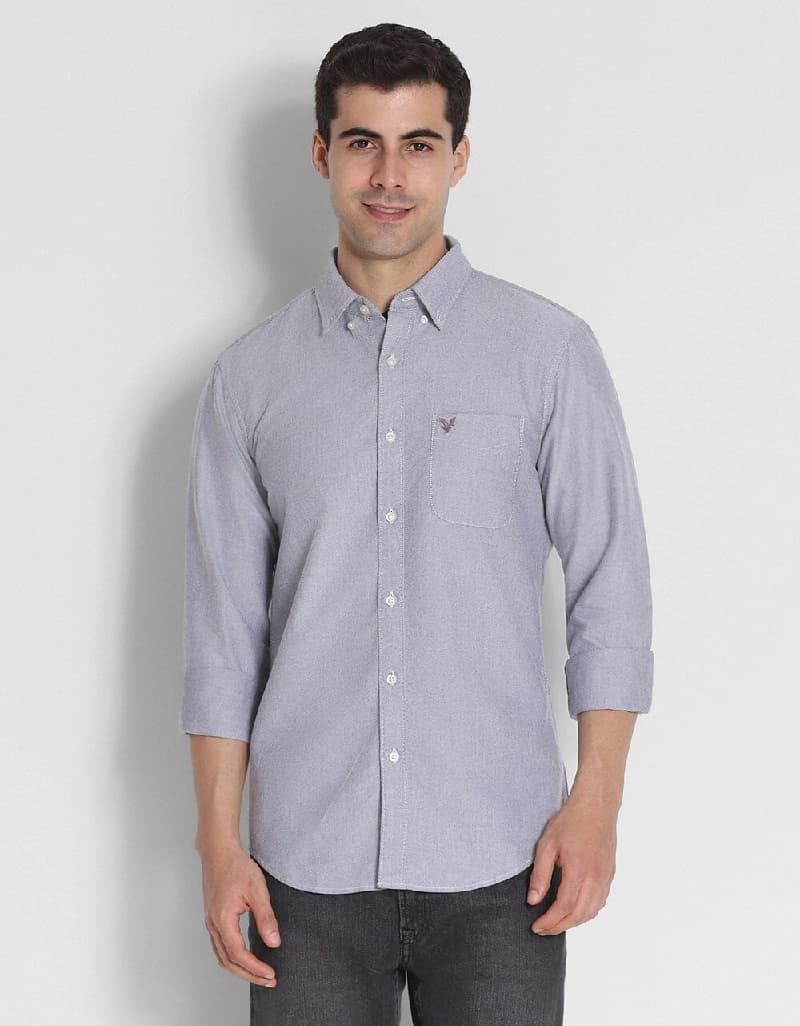 Men's Grey Casual Solid Slim Fit Shirt