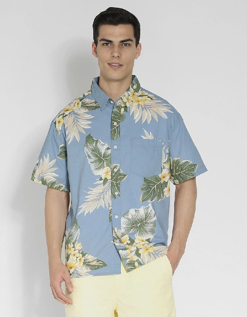 Men's Blue Casual Printed Regular Fit Shirt