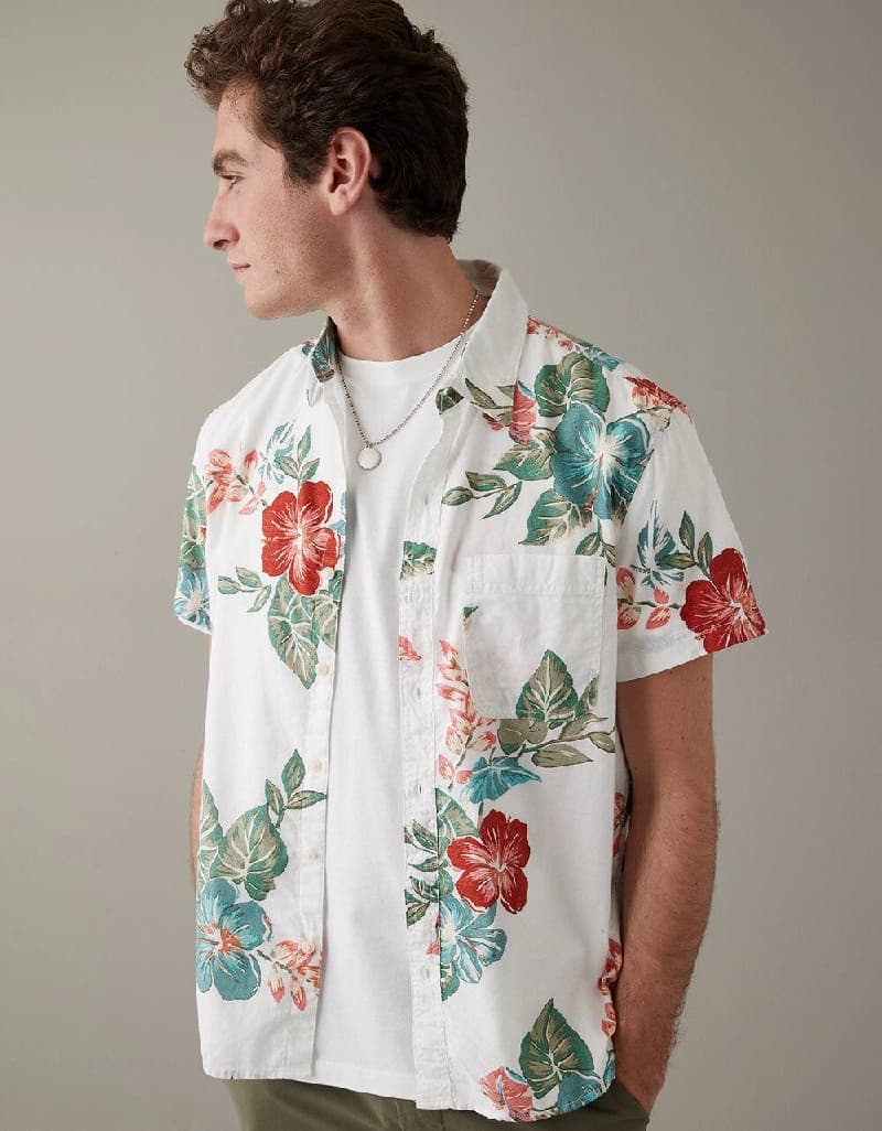 Men's White Casual Printed Regular Fit Shirt