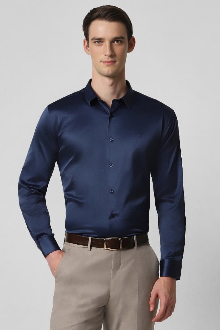 Men's Blue Formal Solid Slim Fit Shirt