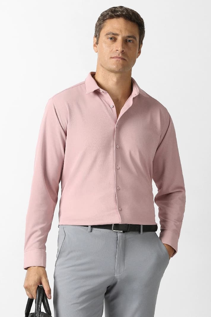 Men's Pink Formal Solid Slim Fit Shirt