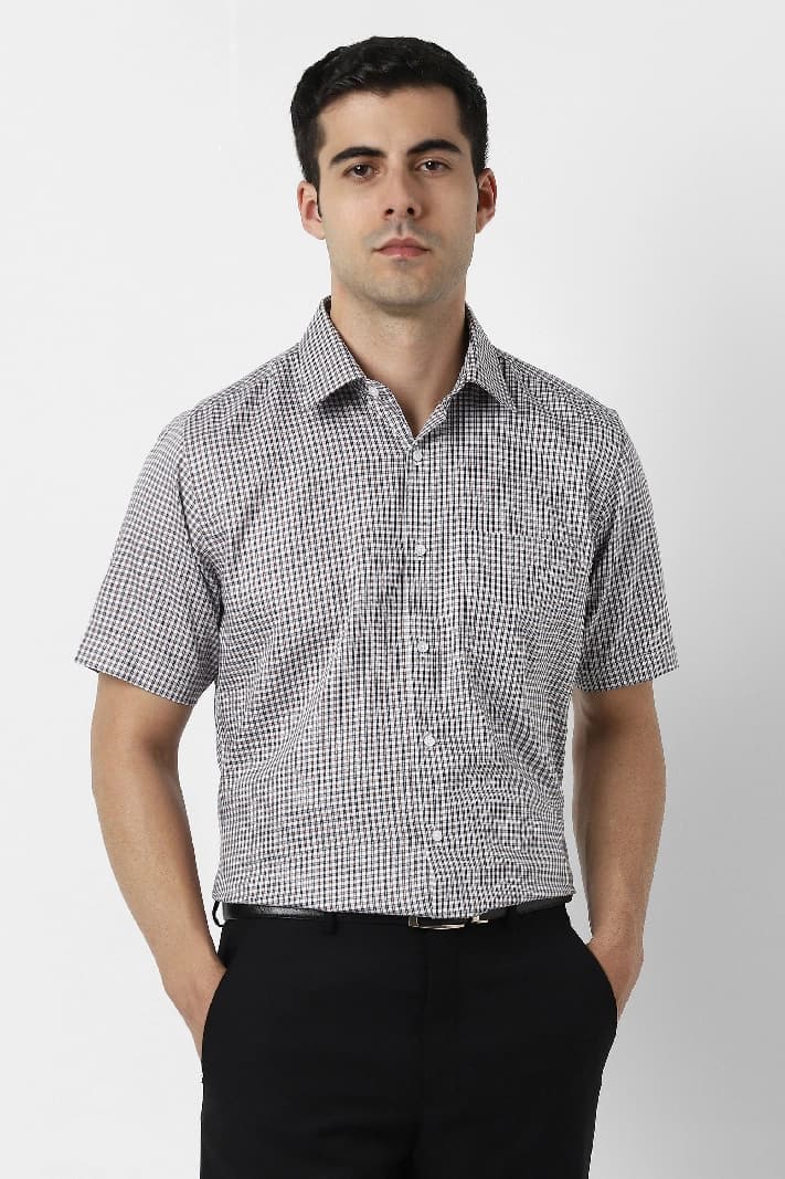 Men's White Formal Checked Regular Fit Shirt