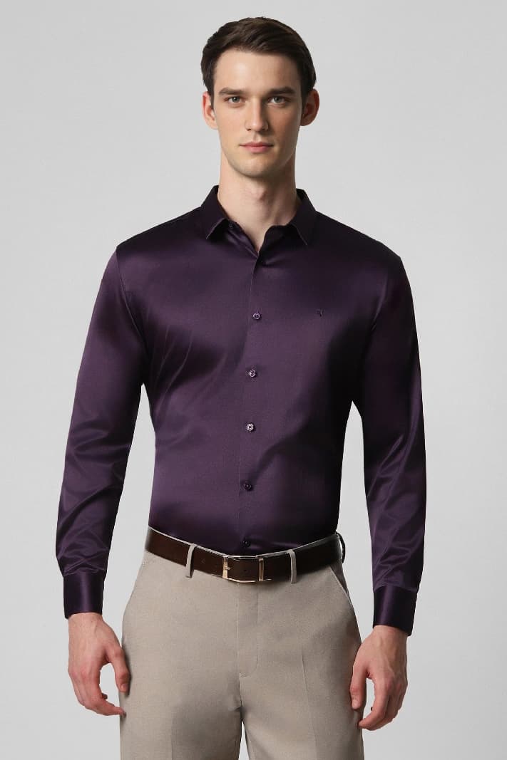 Men's Purple Formal Solid Slim Fit Shirt