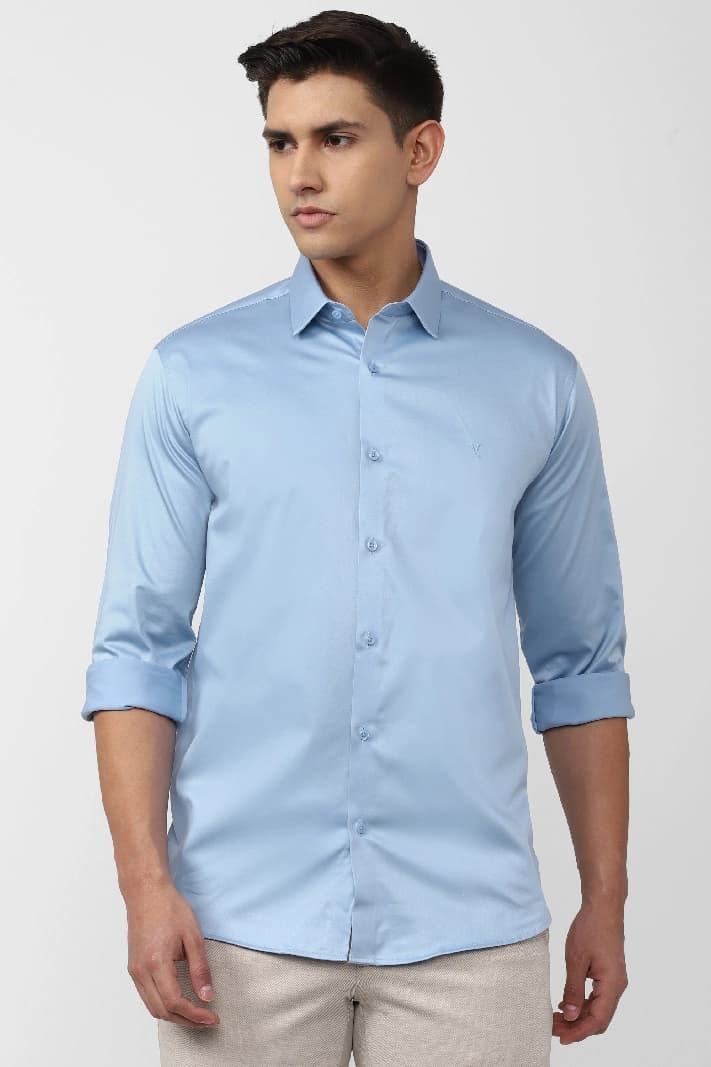 Men's Blue Casual Solid Slim Fit Shirt