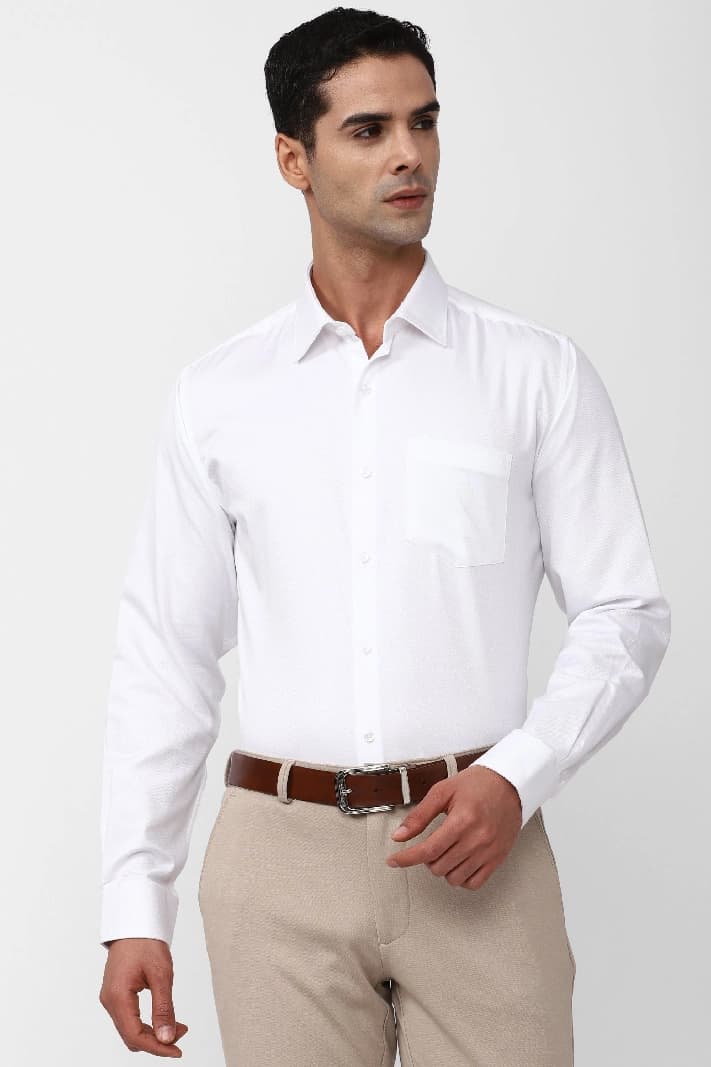 Men's White Formal Textured Regular Fit Shirt