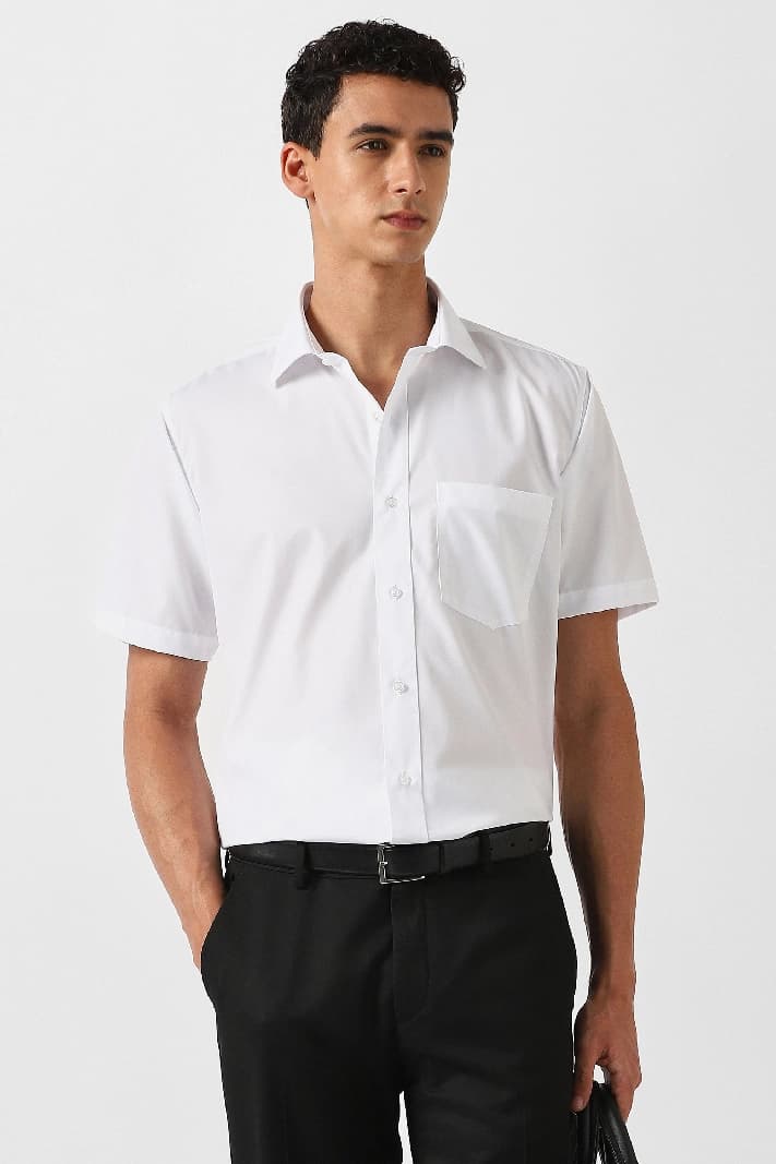 Men's White Formal Solid Regular Fit Shirt