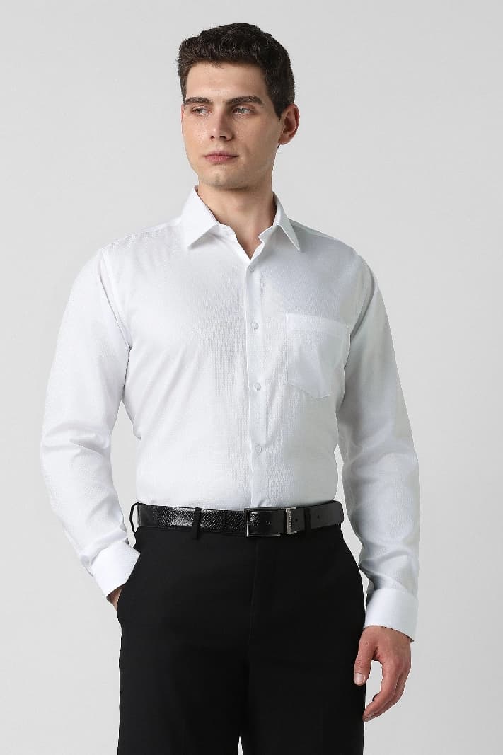 Men's White Formal Textured Regular Fit Shirt