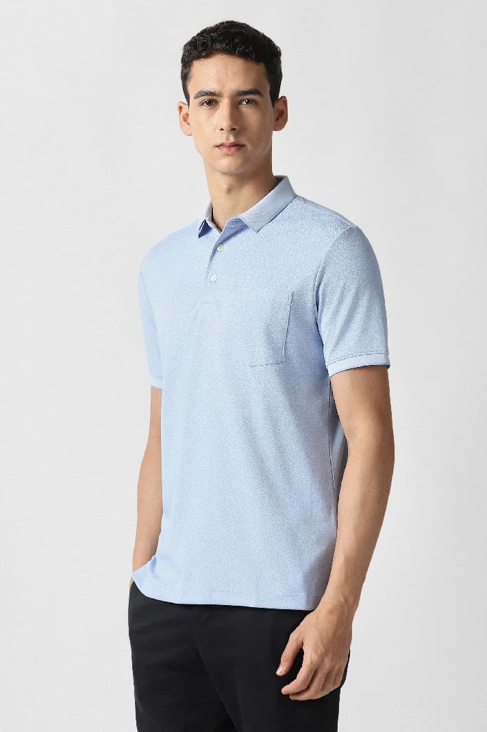 Men's Blue Casual Textured Regular Fit Tshirt