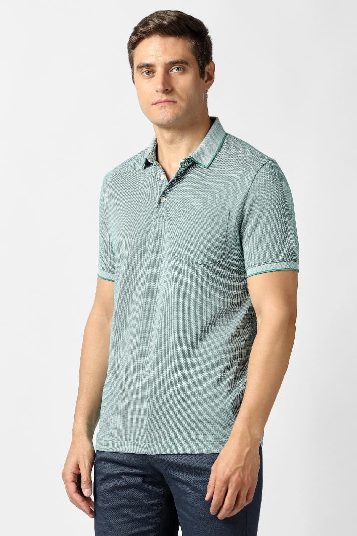 Men's Green Casual Textured Regular Fit Tshirt