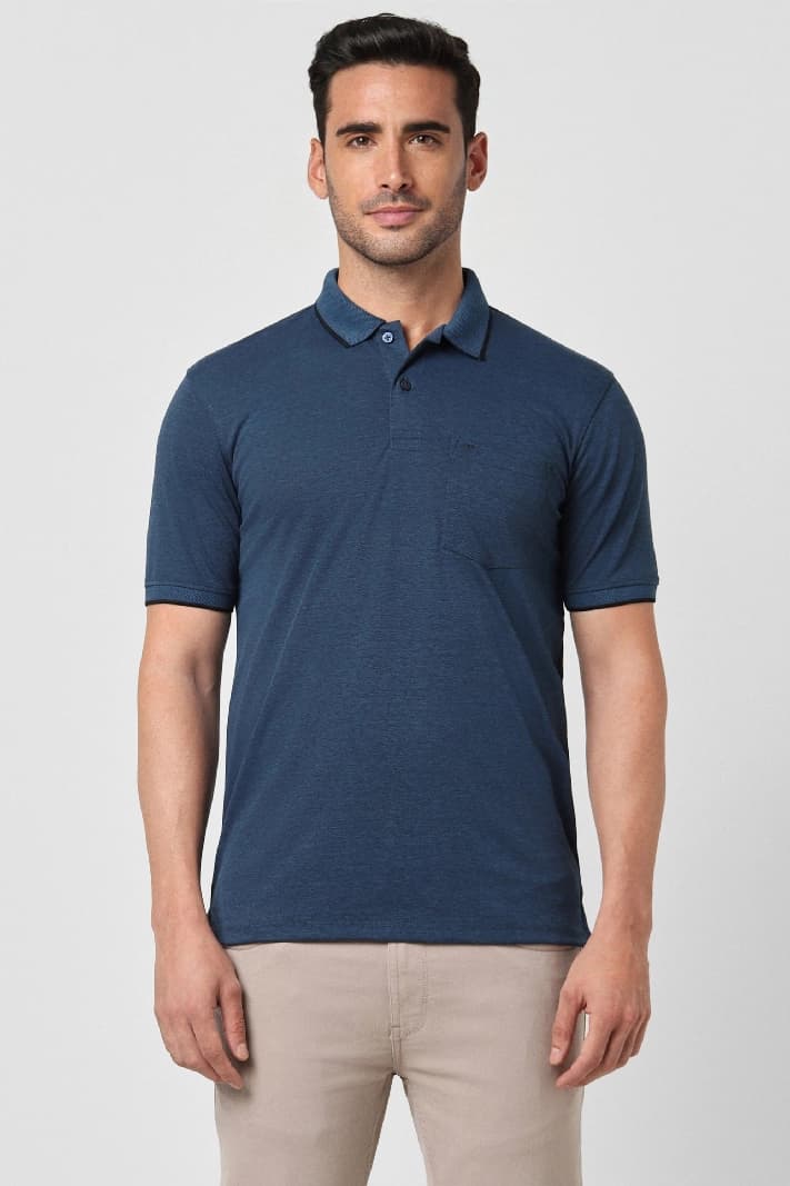 Men's Navy Casual Solid Regular Fit Polo Tshirt