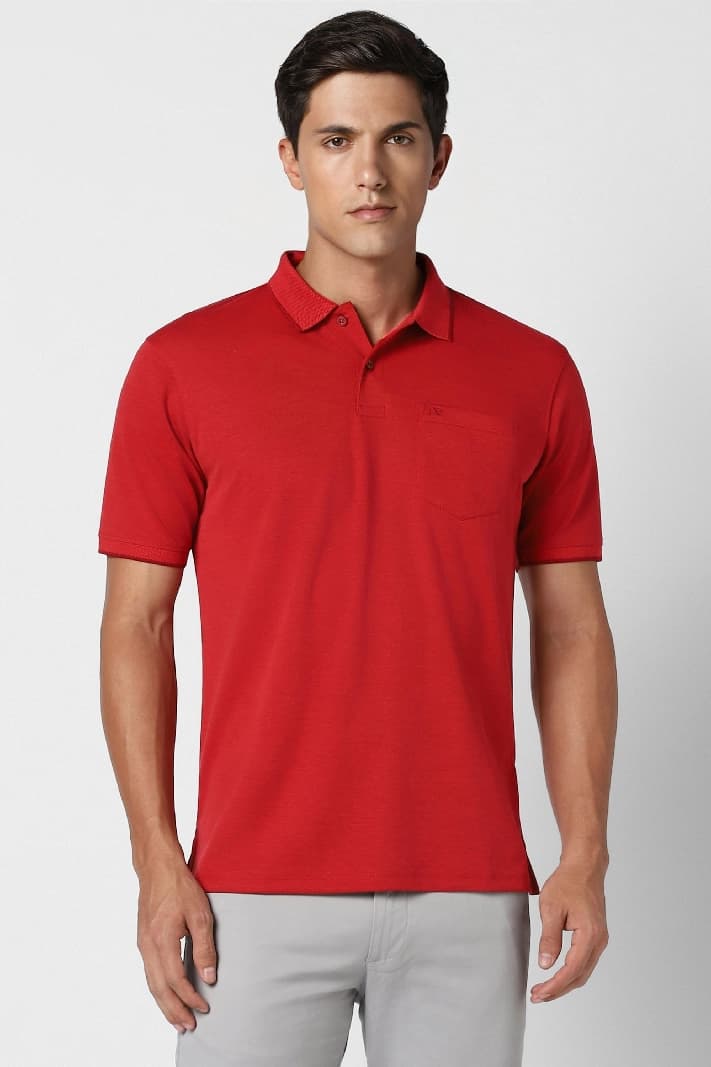 Men's Red Casual Solid Regular Fit Polo Tshirt