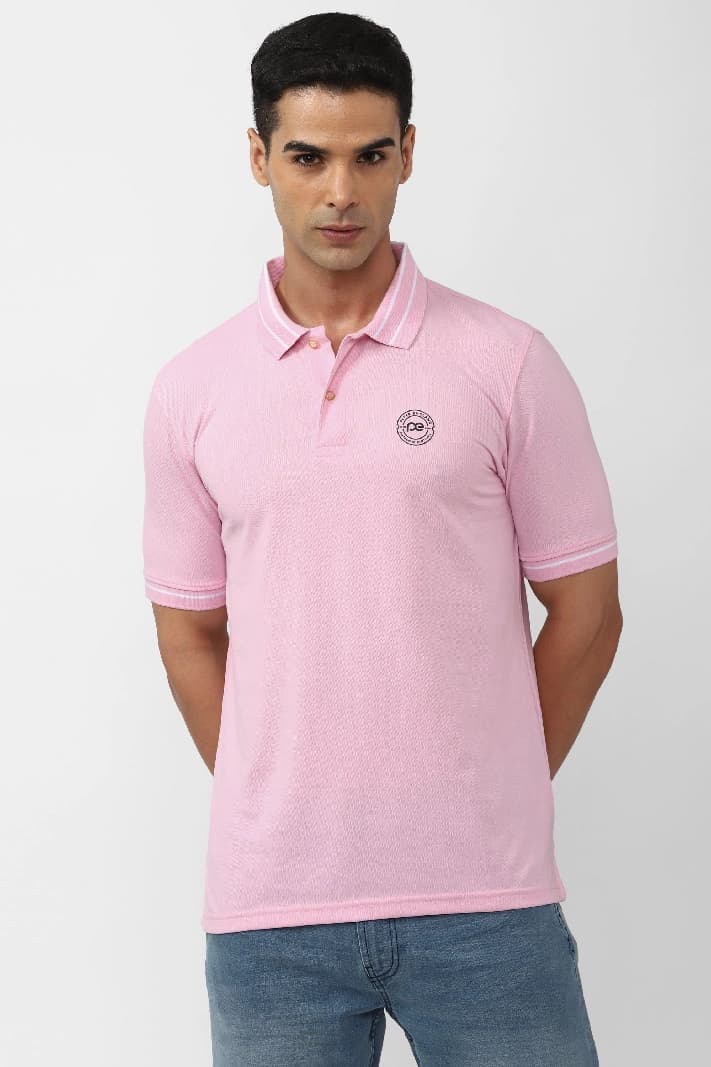 Men's Pink Casual Solid Regular Fit Polo Tshirt