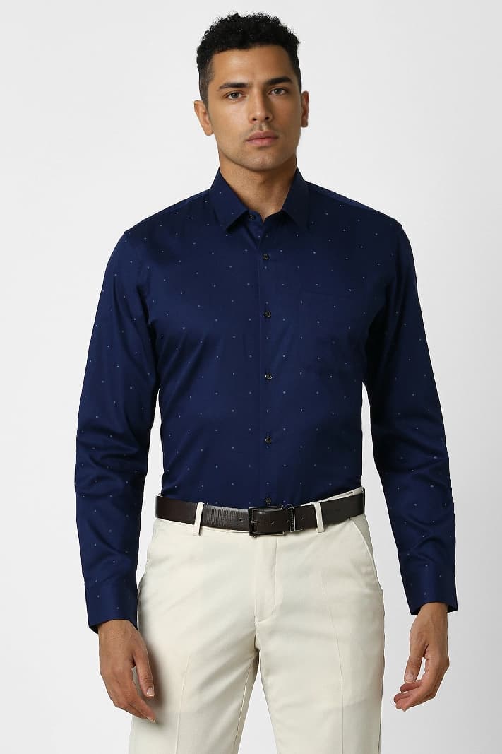 Men's Navy Formal Printed Slim Fit Shirt