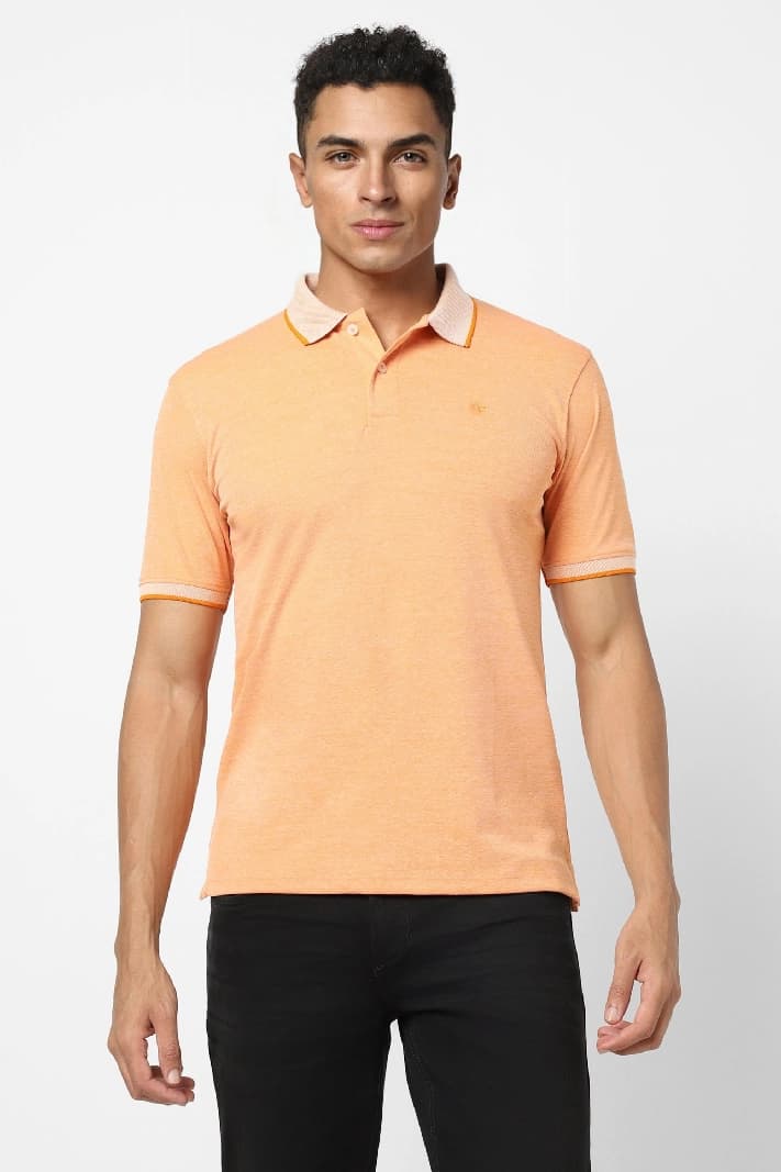 Men's Orange Casual Solid Regular Fit Polo Tshirt