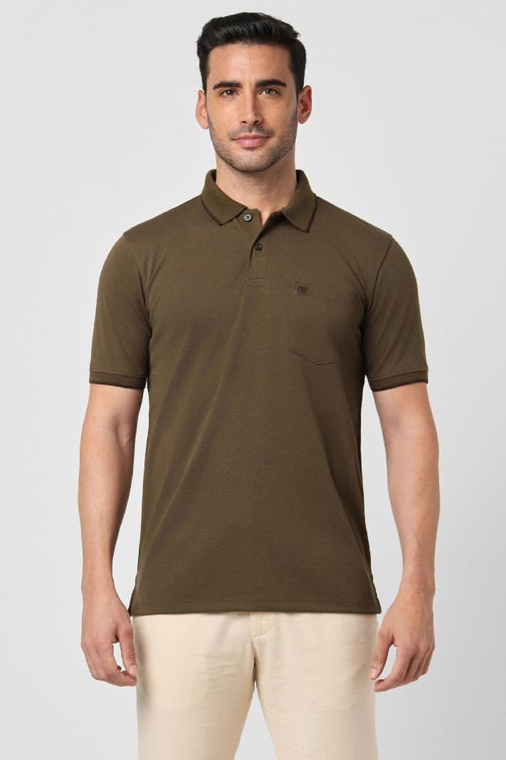 Men's Green Casual Solid Regular Fit Polo Tshirt
