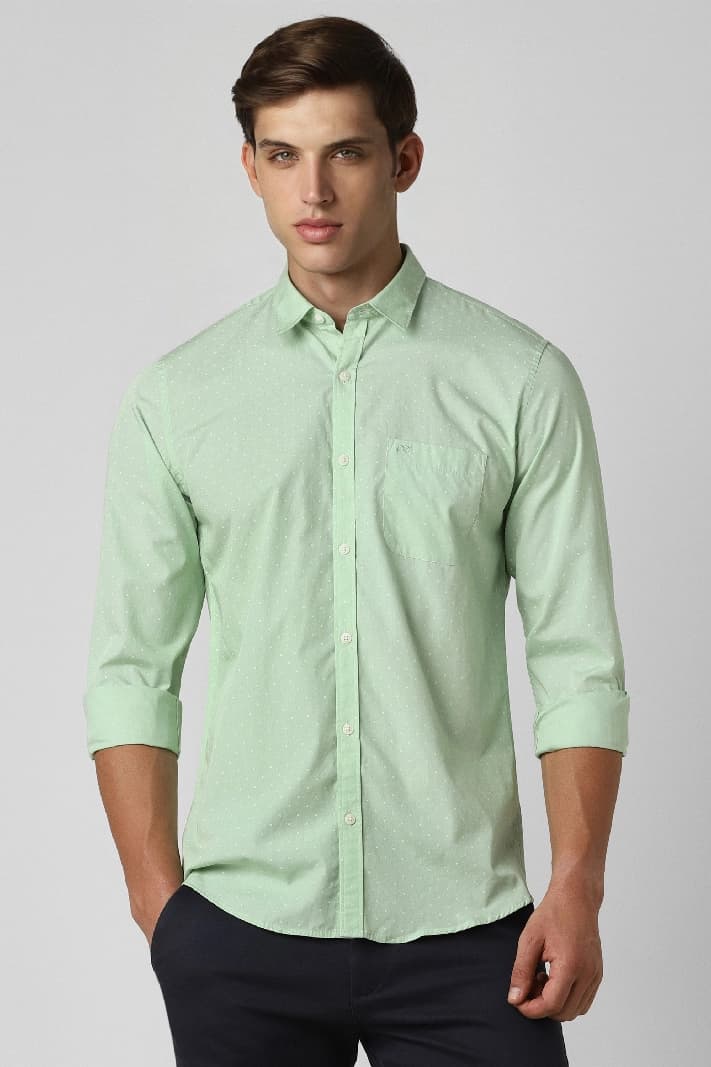 Men's Green Casual Printed Slim Fit Shirt
