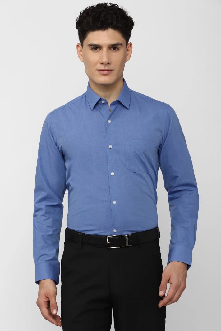 Men's Blue Formal Solid Regular Fit Shirt