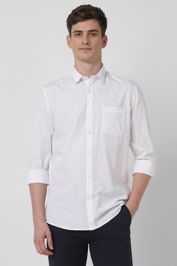 Men's White Casual Printed Slim Fit Shirt
