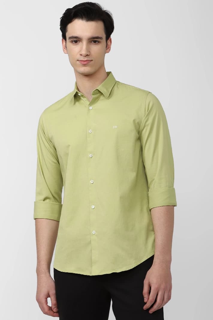 Men's Green Casual Solid Slim Fit Shirt