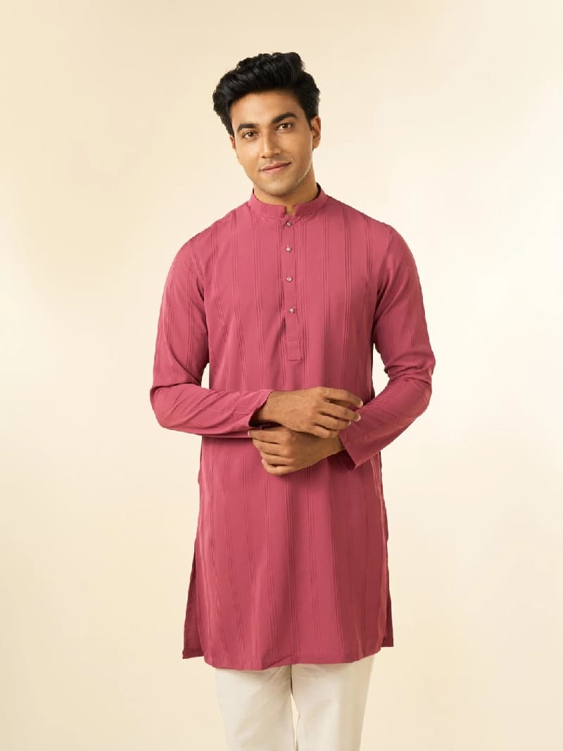 Men's Pink Festive Solid Kurta