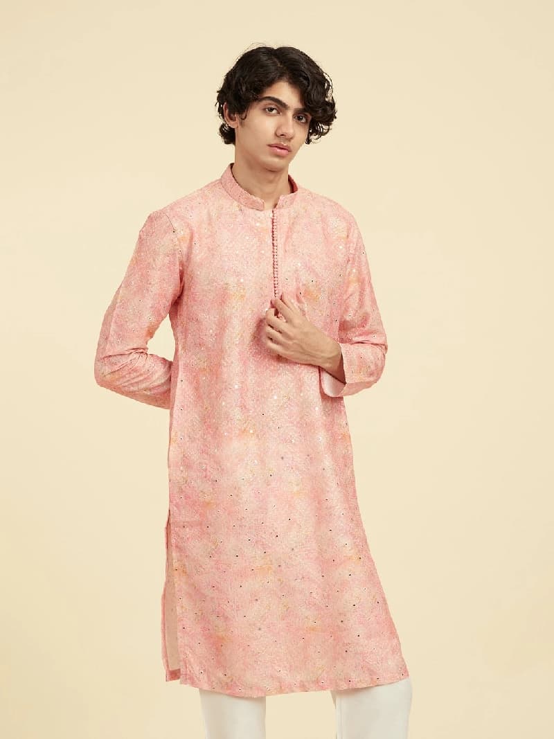 Men's Pink Festive Printed Kurta