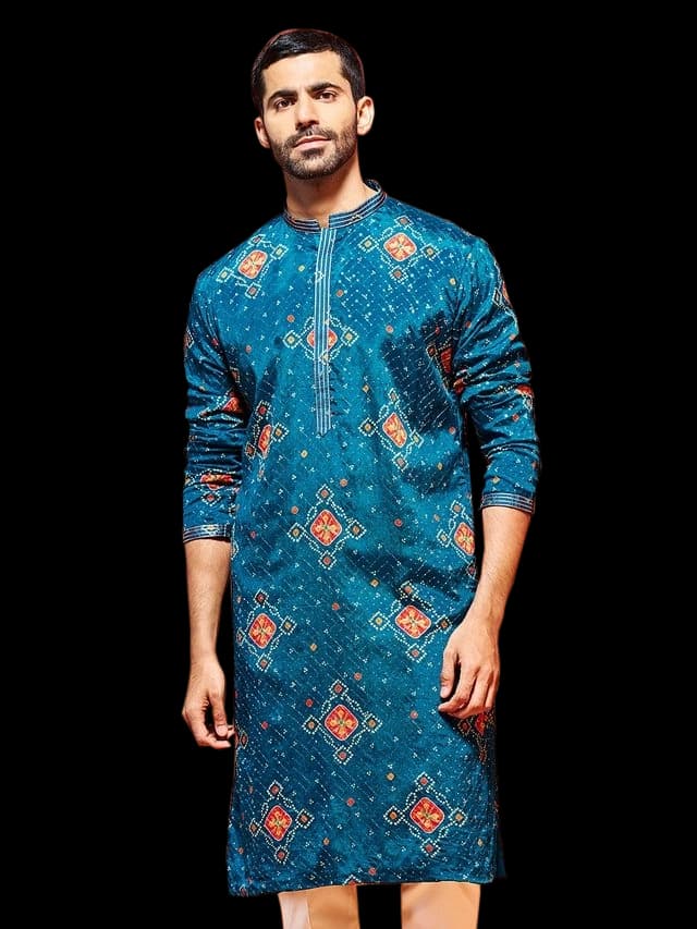 Men's Blue Festive Printed Kurta
