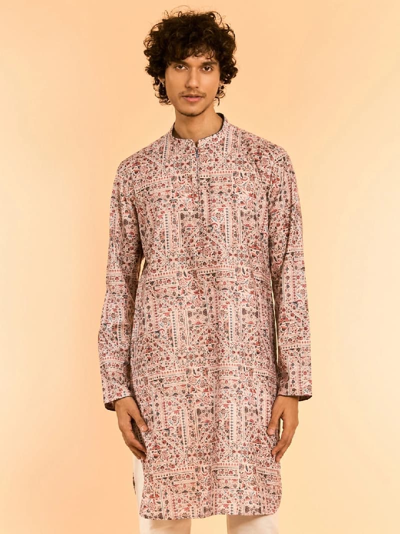 Men's Beige Festive Printed Kurta