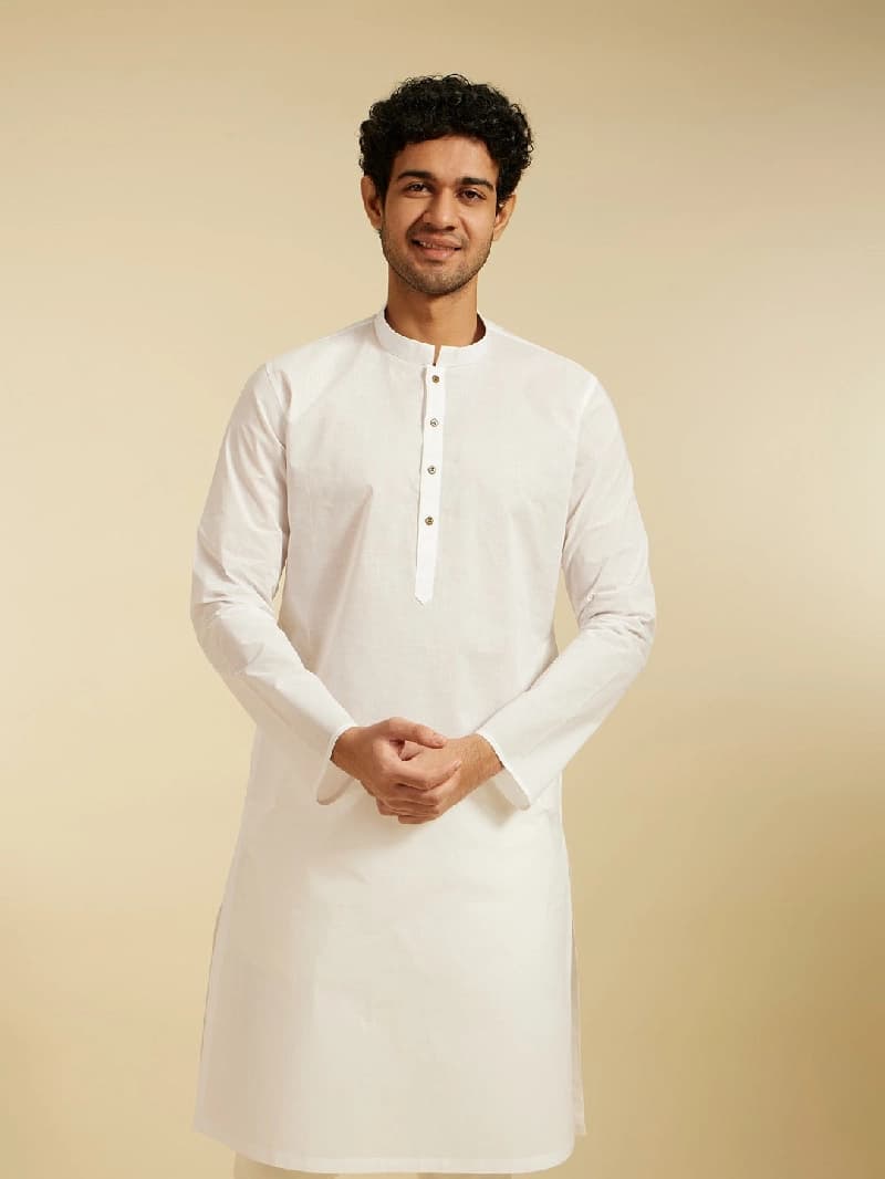 Men's White Festive Solid Kurta