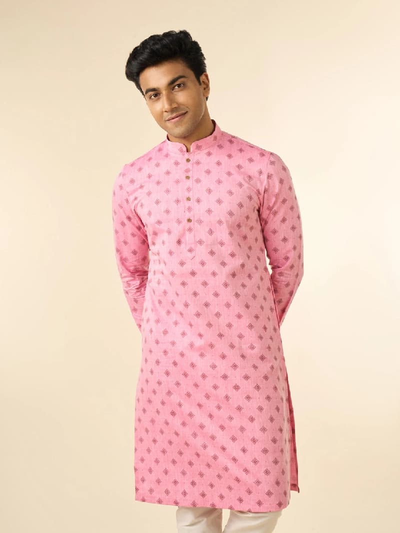 Men's Pink Festive Printed Kurta