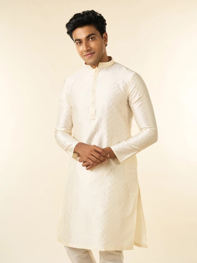 Men's Cream Festive Solid Kurta